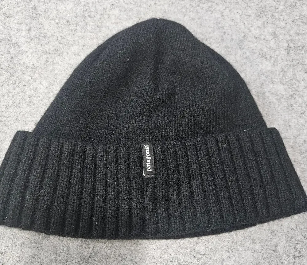 Patagonia Brodeo Beanie Black Ribbed Wool Blend Hat Cap Unisex One Size